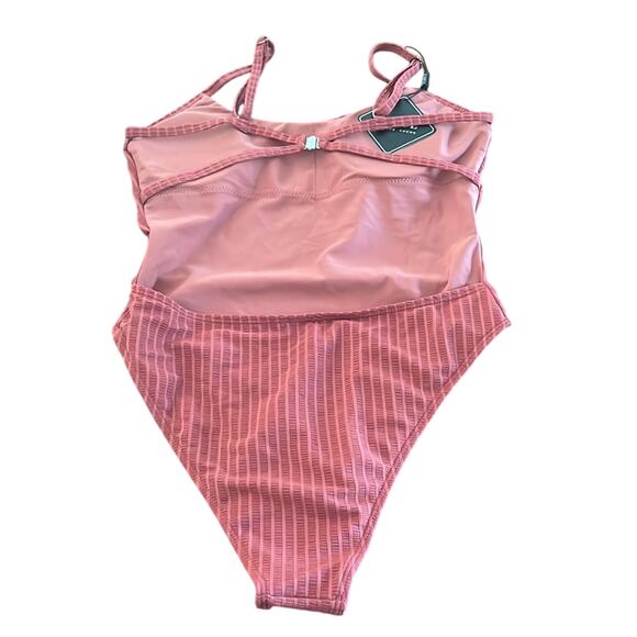 Zaful Light Coffee Clay Ribbed One piece Swimsuit NWT Woman Size Small - Picture 2 of 9